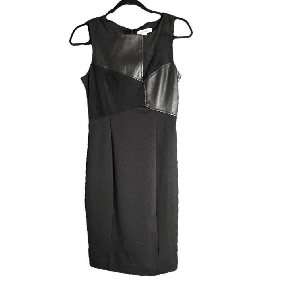 WHBM Sheath Dress Womens 00 Black Faux Leather Mixed Media LBD Moto Edgy Goth